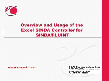 Overview and Usage of the Excel SINDA Controller for  SINDA/FLUINT