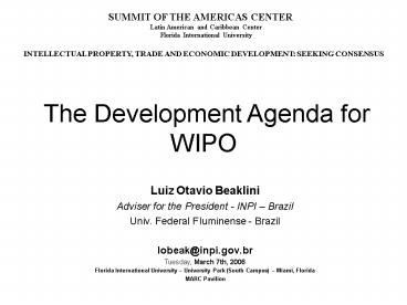 The Development Agenda for WIPO