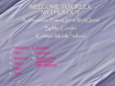 WELCOME TO GREEK MYTHOLOGY