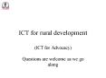 ICT for rural development PowerPoint PPT Presentation