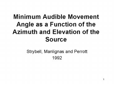 Minimum Audible Movement Angle as a Function of the Azimuth and Elevation of the Source