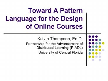 Toward A Pattern Language for the Design of Online Courses
