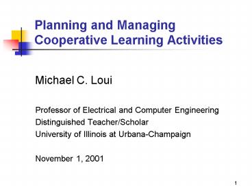 Planning and Managing Cooperative Learning Activities