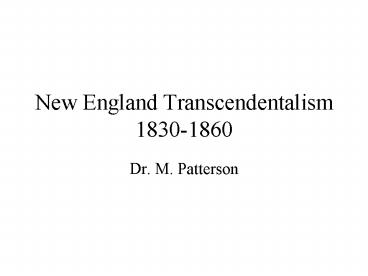 New England Transcendentalism 18301860