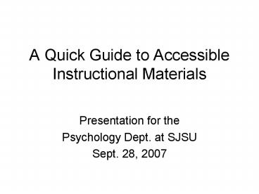 A Quick Guide to Accessible Instructional Materials