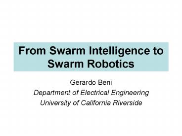 From Swarm Intelligence to Swarm Robotics presentation | free to view