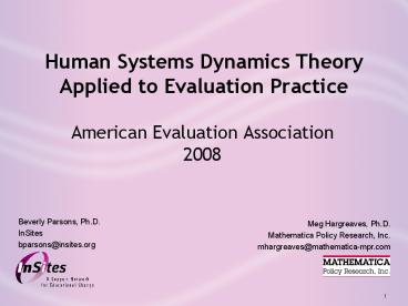 Human Systems Dynamics Theory Applied to Evaluation Practice