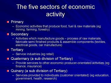 The five sectors of economic activity