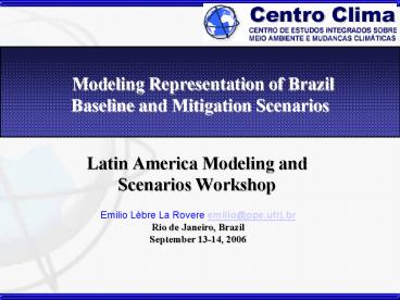 Modeling Representation of Brazil Baseline and Mitigation Scenarios