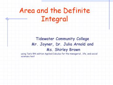 Area and the Definite Integral