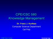 CPECSC 580: Knowledge Management
