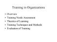 Training in Organizations PowerPoint PPT Presentation