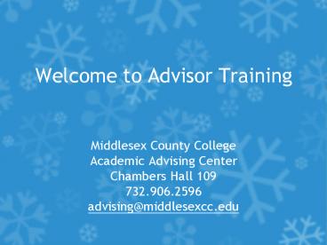 Welcome to Advisor Training