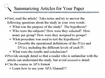 Summarizing Articles for Your Paper