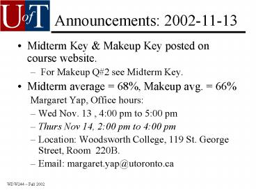 Announcements: 20021113