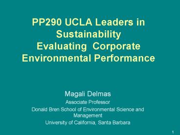 PP290 UCLA Leaders in Sustainability Evaluating Corporate Environmental Performance