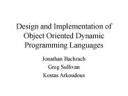 Design and Implementation of Object Oriented Dynamic Programming Languages