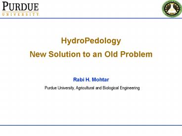 HydroPedology New Solution to an Old Problem