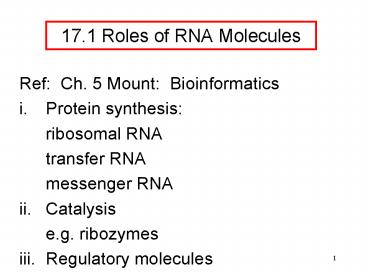 17.1 Roles of RNA Molecules