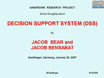 GABARDINE RESEARCH PROJECT