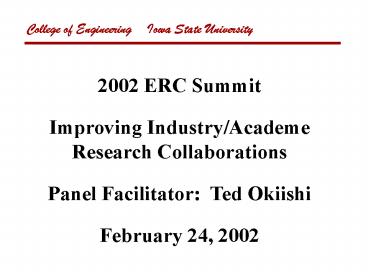 College of Engineering Iowa State University