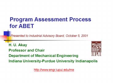Program Assessment Process for ABET