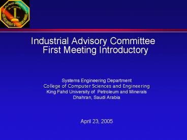 Industrial Advisory Committee First Meeting Introductory