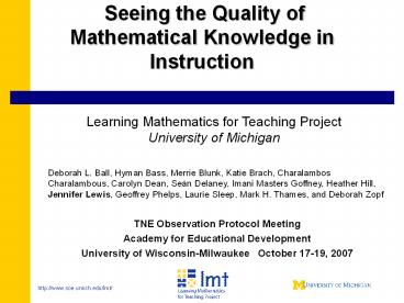 Seeing the Quality of Mathematical Knowledge in Instruction