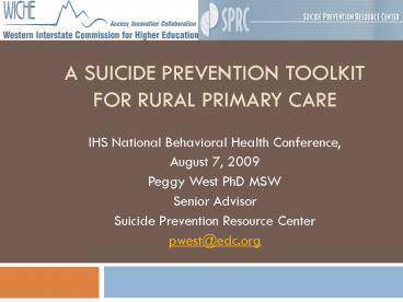 A Suicide Prevention Toolkit for Rural Primary Care