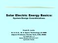 Solar Electric Energy Basics: System Design Considerations