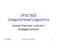 CPSC 503 Computational Linguistics PowerPoint PPT Presentation