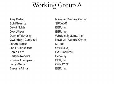 Charge to the Working Groups