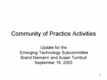 Community of Practice Activities