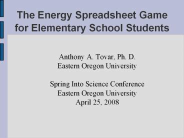 The Energy Spreadsheet Game for Elementary School Students