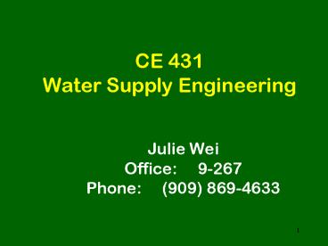 CE 431 Water Supply Engineering