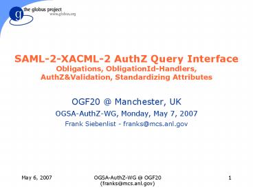 SAML2XACML2 AuthZ Query Interface Obligations, ObligationIdHandlers, AuthZ
