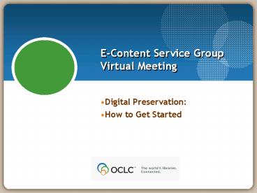 EContent Service Group Virtual Meeting