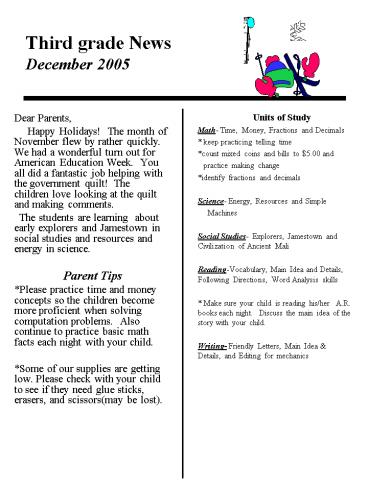 Third grade News December 2005