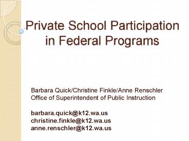 Private School Participation in Federal Programs