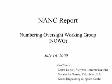 NANC Report  Numbering Oversight Working Group (NOWG)