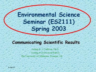 Environmental Science Seminar (ES2111) Spring 2003