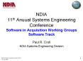 NDIA 11th Anuual Systems Engineering Conference Software in Acquisition Working Groups Software Trac PowerPoint PPT Presentation