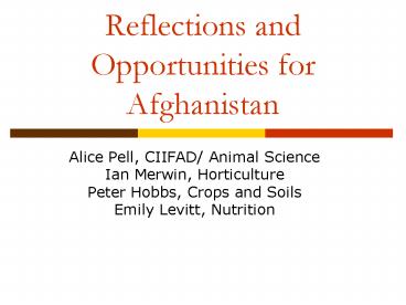 Reflections and Opportunities for Afghanistan