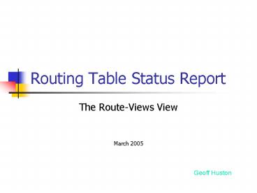 Routing Table Status Report