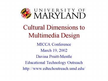Cultural Dimensions to Multimedia Design