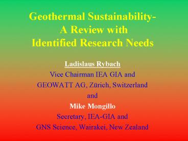 Geothermal Sustainability A Review with Identified Research Needs