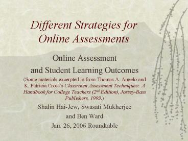 Different Strategies for Online Assessments