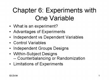 Chapter 6: Experiments with One Variable