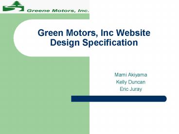 Green Motors, Inc Website Design Specification