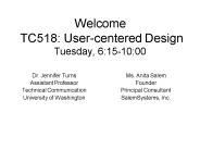 Welcome TC518: Usercentered Design Tuesday, 6:1510:00